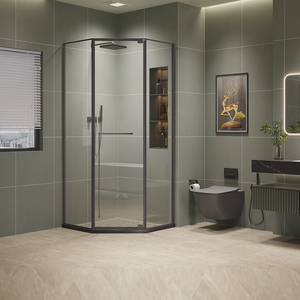 浪鲸枪灰钻石型淋浴房干湿分离隔断下沉式玻璃内外平开移门浴室屏