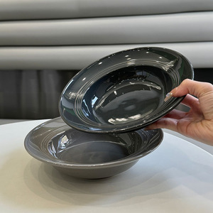 高颜值轻奢自用&高级灰色草帽盘陶瓷西式汤盘家用意面盘沙拉深盘