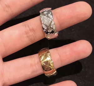 chanel香奈儿菱格戒指18k金带镶钻宽窄版 coco 男女情侣对戒 二手