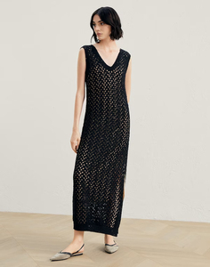 【Luisa在意大利】BC 2023春夏专柜新款 黑色镂空针织闪片连衣裙