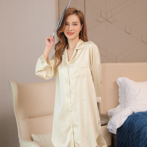 maje mantas缎面丝绸睡衣女夏季衬衫睡裙薄款休闲冰丝宽松家居服