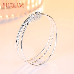 妙选 miaoxuan 999足银手镯女细圈多环实心银镯子女生手环时尚银