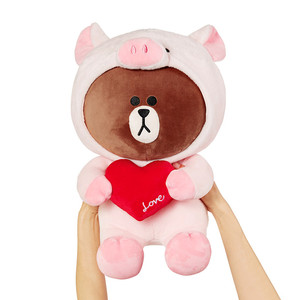 韩国 line fries 大号布朗熊抱心爱心公仔毛绒玩偶玩具
