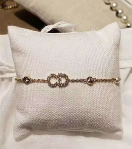 法国代购 dior/迪奥2021新款字母logo镶钻珍珠手链可调节女手饰