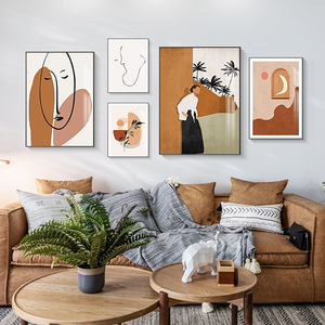 北欧风抽象客厅装饰画多联餐厅组合画现代简约小众沙发背景墙挂画