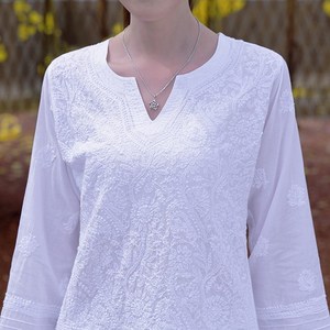 印度进口白色纯i手工刺绣古典哈他瑜伽服禅修服女上衣套装薄款.