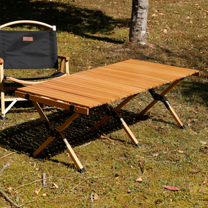 户外榉木露营蛋卷桌折叠桌椅套装野营便携式实木质制室外烧烤长桌