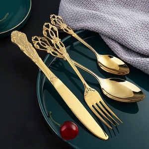 复古宫廷刀叉套装不锈钢牛排刀叉勺三件套欧式家用高档西餐具勺子