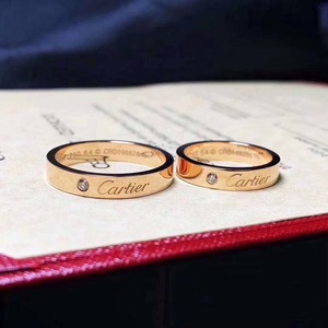 cartier卡地亚单钻字母戒指18k金窄版单钻无钻经典款情侣对戒