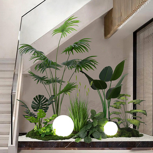 室内仿真绿植景观转角楼梯下造景假植物组合商场橱窗落地盆栽装饰
