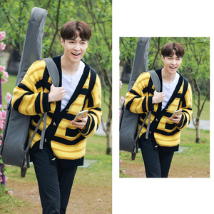 代购blu blu time向往的生活张艺兴同款撞色条纹宽松开衫毛衣外套