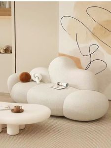 北欧简约弧形云朵网红小户型客厅创意羊羔绒服装店美容院沙发实木