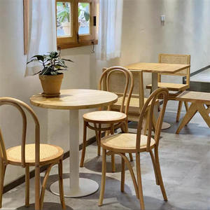 ins风网红实木小圆桌咖啡厅奶茶甜品店原木色餐桌椅组合日式方桌