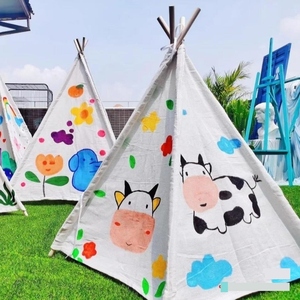 儿童布料diy手绘白色小帐篷材料彩绘涂鸦手工三角拍照摄影道具宝