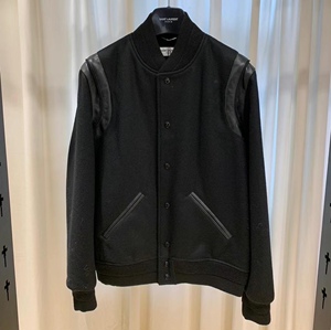 【吸管儿】ysl/圣罗兰 男士黑色棒球服羊毛夹克