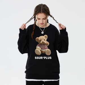 iconslab联名ssur plus小熊圆领卫衣情侣套头衫