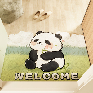 可爱熊猫花花pvc丝圈入户门地垫除尘耐脏脚垫防滑家用地毯可裁剪