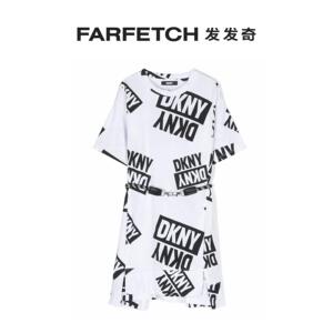 DKNY童装logo印花束腰T恤式连衣裙FARFETCH发发奇