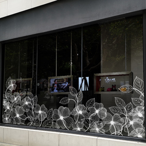 四叶草线条橱窗玻璃贴纸个性创意办公室隔断布置静电贴膜装饰定制