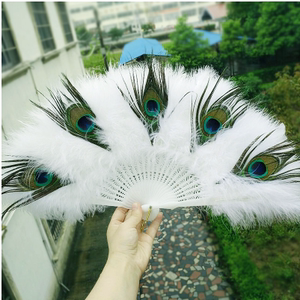 孔雀羽毛扇子公主扇女直播走秀旗袍装饰折扇古风儿童双面羽扇