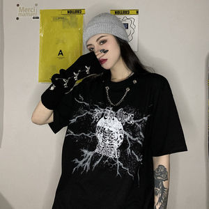 酷女孩穿搭小学生霸气衣服酷拽女装高冷禁欲潮流暗黑系t恤黑暗系