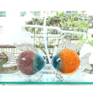 琉璃玻璃亲嘴鱼对嘴鱼摆件中式轻奢招财工艺品家居样板房软装饰品