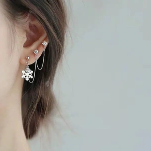 耳环三个洞耳连多耳洞耳钉女连体三个耳洞的耳环组合连体欧美简约