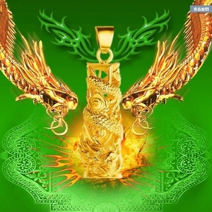 飞龙在天尼泊尔老金盘龙柱不掉色18k黄金色吊坠项链 生肖龙送戒指