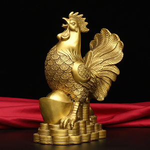 铜鸡摆件纯铜元宝鸡家居玄关招财金钱鸡门店办公室生肖鸡卧宝公鸡