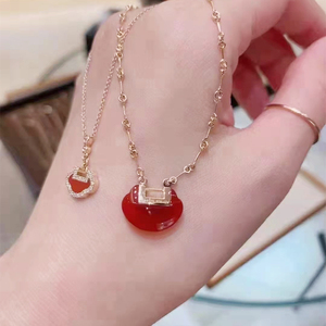 法国代购 qeelin 麒麟项链 18k玫瑰金 镶钻 如意锁 平安锁 锁骨链