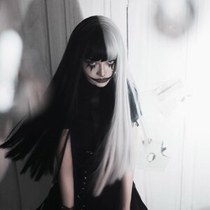 暗黑哥特风黑白双色二次元假发女空气刘海长直发网红化妆阴阳头