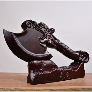 黑檀木雕头斧摆件实木质雕刻根雕红木家居客厅装饰结婚工艺礼品