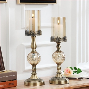 古典欧式样板房玻璃烛台摆件 金属烛台美式家居客厅烛光装饰品