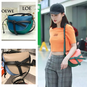 李沁同款马鞍包蝴蝶结迷你小号真皮牛皮拼色单肩斜跨手提包包