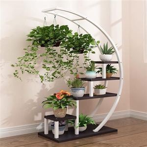 高档月牙形花架半形 弧圆心v新款客f厅家用花架空多层室内子间奢