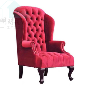 美式轻奢时尚酒红色单人拉扣沙发会所美容接待休闲复古高背老虎椅