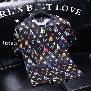 短袖t恤男lvнmua潮牌冰丝棉几何字母印花半袖男士体恤夏季新款潮