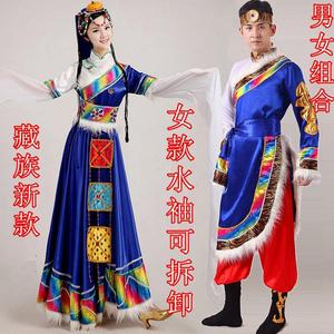 2024新款藏族舞蹈演出服男女成人藏族水袖演出服装蒙古民族表演服