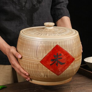景德镇陶瓷米缸家用10斤20斤30装满米仿实木密封防潮防虫米桶带盖