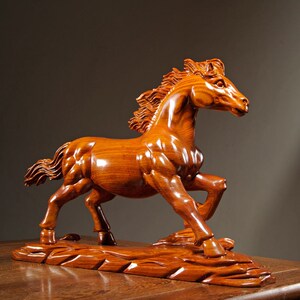 800人付款淘宝#花梨木雕马摆件实木质马到成功开业家居客厅办公室送礼