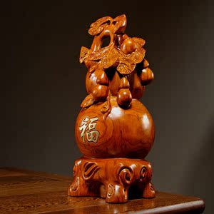 包邮花梨木质雕刻葫芦摆件实木多子多福家居客厅玄关装饰红木工艺
