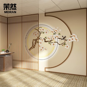 8d新中式屏风墙纸中国风花鸟壁布客厅茶室墙布古风电视背景墙壁纸