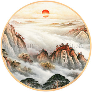 新款印花dmc十字绣套件客厅餐厅玄关靠山图水招财泰山日出