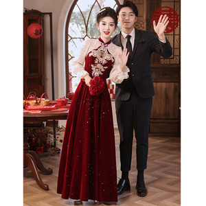 中式旗袍敬酒服2024新款新娘结婚气质高级感夏季红色婚服订婚礼服
