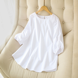 2022夏季新款白色衬衫女设计感小众娃娃衫衬衣宽松显瘦五分袖上衣