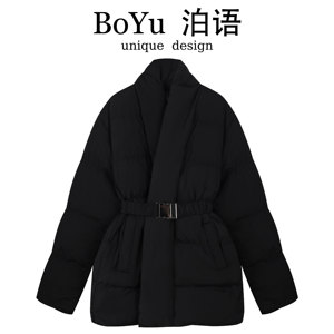 BoYu泊语设计感收腰显瘦大翻领羽绒棉服女冬季宽松保暖棉袄外套潮