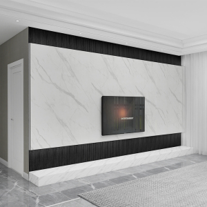 安茵背景墙岩板电视墙集成木饰面影视墙客厅现代悬空大理石背景墙