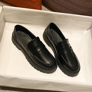 方口皮鞋女春秋2021新款平底英伦风学生复古厚底百搭单鞋乐福鞋子