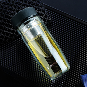 官网旗舰特百惠玻璃杯 双层耐热防烫水杯车载泡茶杯过滤带盖男士
