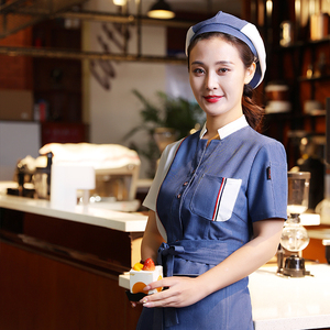 甜品店服务员工作服短袖女餐厅咖啡厅水吧蛋糕奶茶烘焙店服装夏季